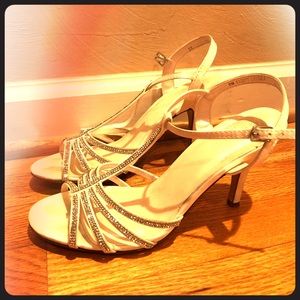 White and silver diamond heels
